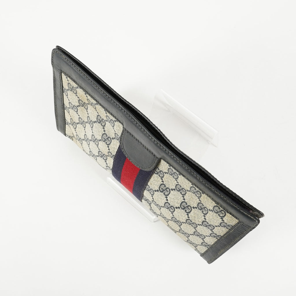 Gucci GG Supreme Clutch Bag 29cm Navy Canvas Leather Used Auth 09E20935010