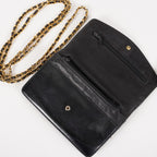 Chanel Coco Mark Shoulder Chain Wallet Black Women's Enamel vintage 05E294730016