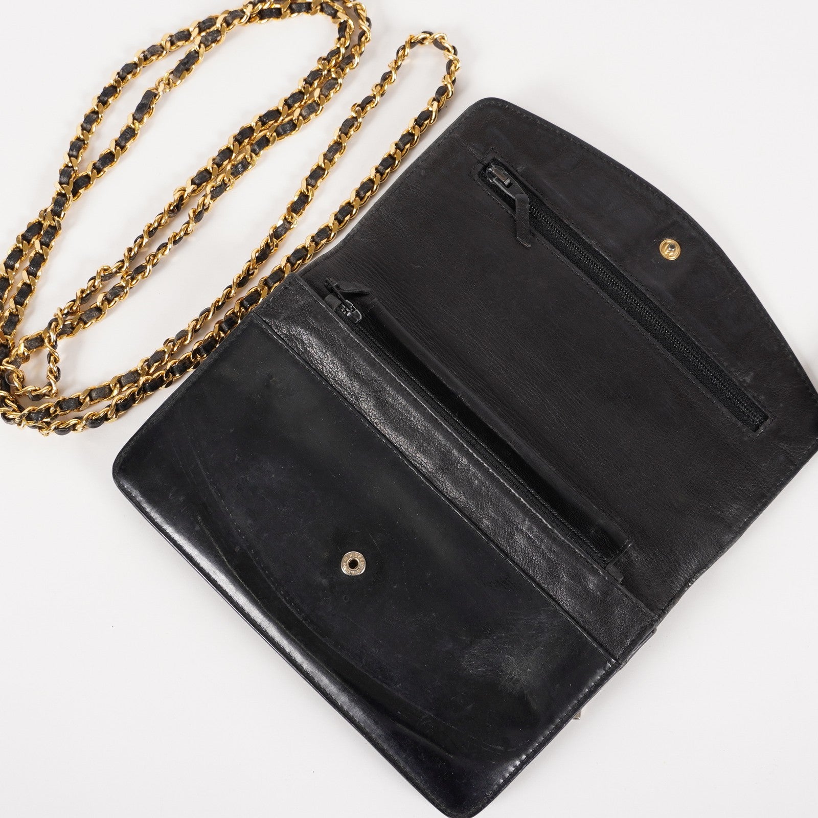 Chanel Coco Mark Shoulder Chain Wallet Black Women's Enamel vintage 05E294730016