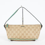 Gucci GG Canvas Boat Pochette Shoulder Bag Beige Green Used Vintage 08E012310002