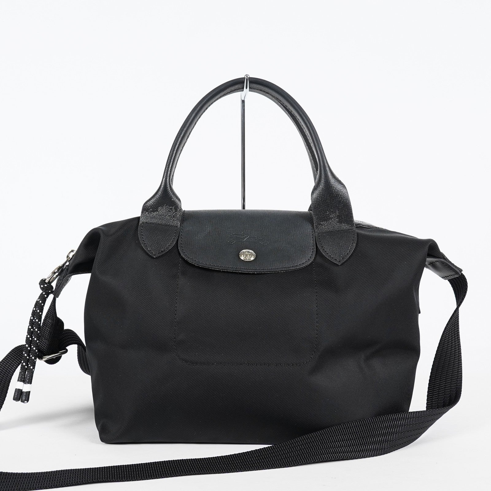 Longchamp Le Pliage 2Way Top Handle Bag 28cm Black Nylon Used 08E141320007