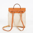 Hermes Herbag Ado PM Backpack Beige Canvas Leather 2way Bag Used 07E404730012