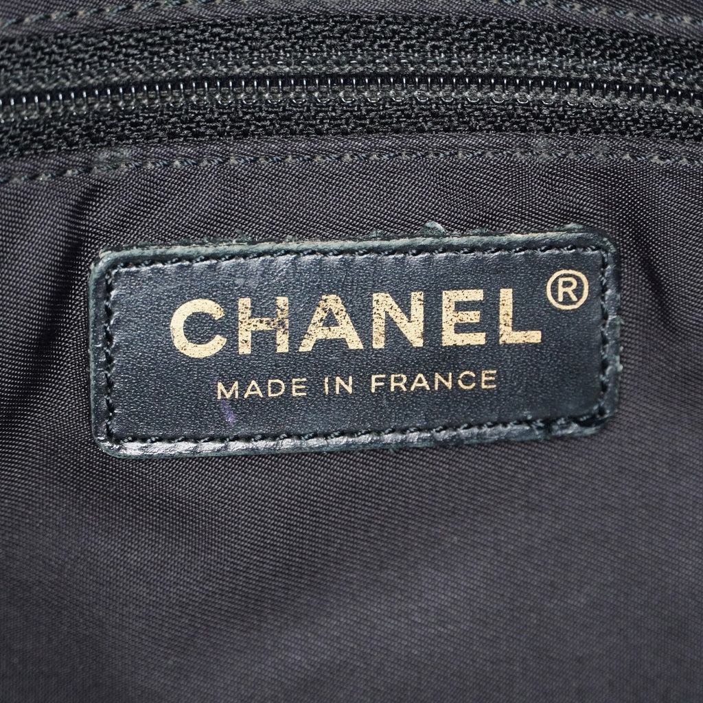 Chanel Old Travel Line Tote MM Black Nylon Shoulder Bag CC Used 06E111155030