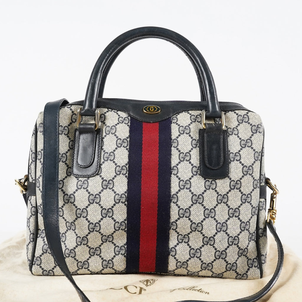 GUCCI Vintage Sherry Line GG Canvas Mini Boston Bag Navy Web 08E393190010