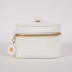 Chanel Caviar Skin White Vanity Case Cosmetic Pouch CC Logo Used 06E105830030