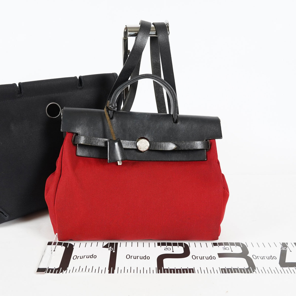 Hermes Herbag Ado PM Red Canvas Leather 2way Backpack Shoulder Bag 09E306050006