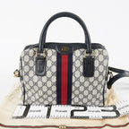 GUCCI Vintage Sherry Line GG Canvas Mini Boston Bag Navy Web 08E393190010