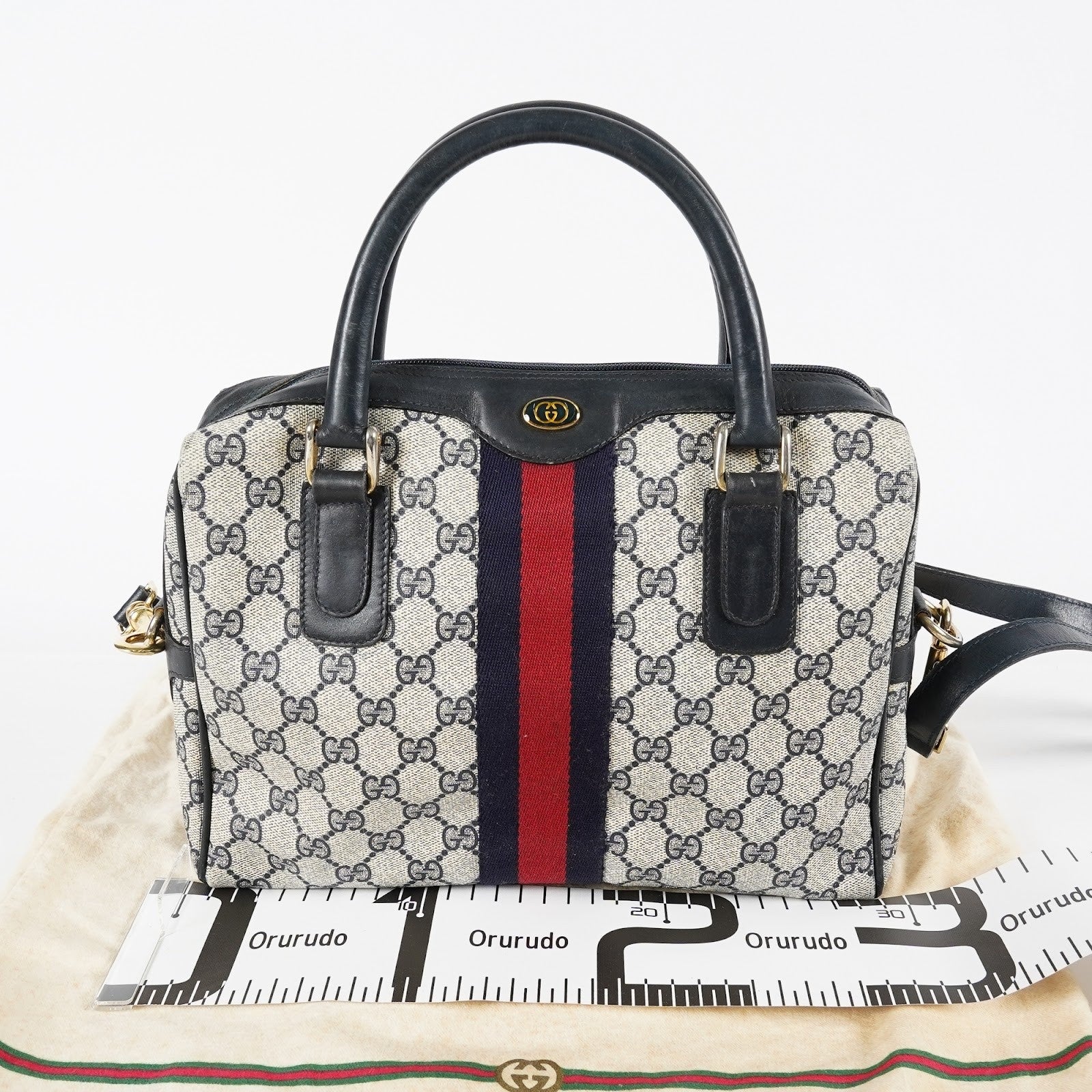 GUCCI Vintage Sherry Line GG Canvas Mini Boston Bag Navy Web 08E393190010