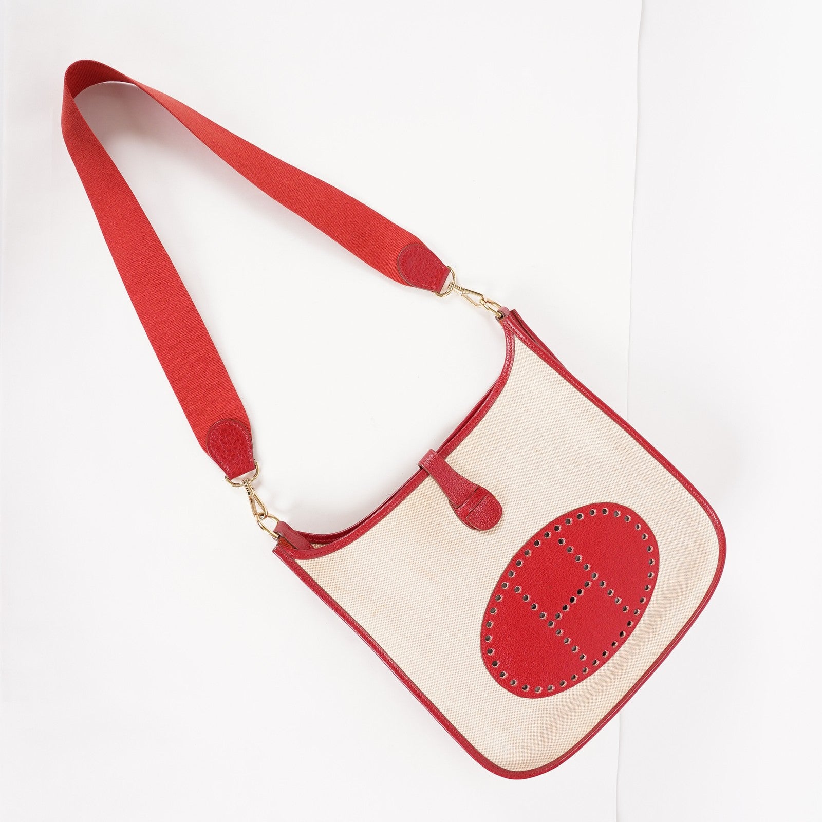Hermes Rouge Red Taurillon Clemence Leather and Canvas Evelyne 06E0113310019