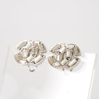 Chanel Coco Mark Rhinestone Bucket Earrings Silver Plated Women's 05E613300016