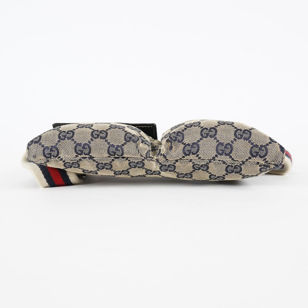 GUCCI GG Canvas Waist Belt Bag Beige Navy Sherry Web Vintage Used 08E162530010