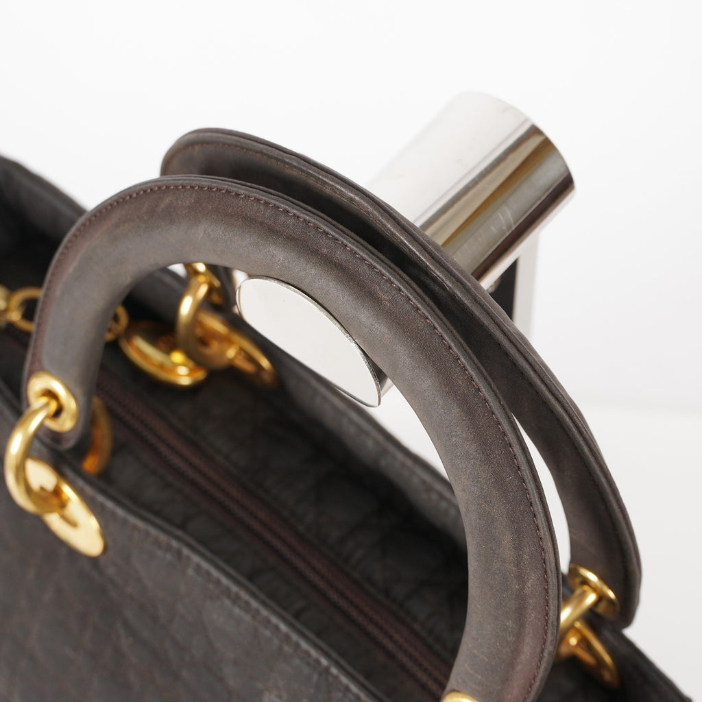 Dior Lady Dior Cannage Nylon Gold Hardware Charm Handbag Black 12E323410027