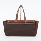 HERMES Herbag Cabas PM Brown Canvas & Leather Tote Bag Used Vintage 07A185720031