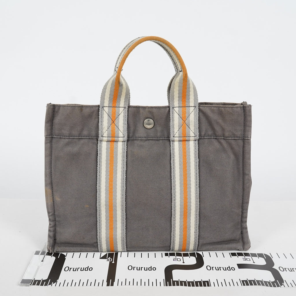 Hermes Fourre-Tout PM Tote Bag Canvas Gray Used Vintage Handbag 07E13825007