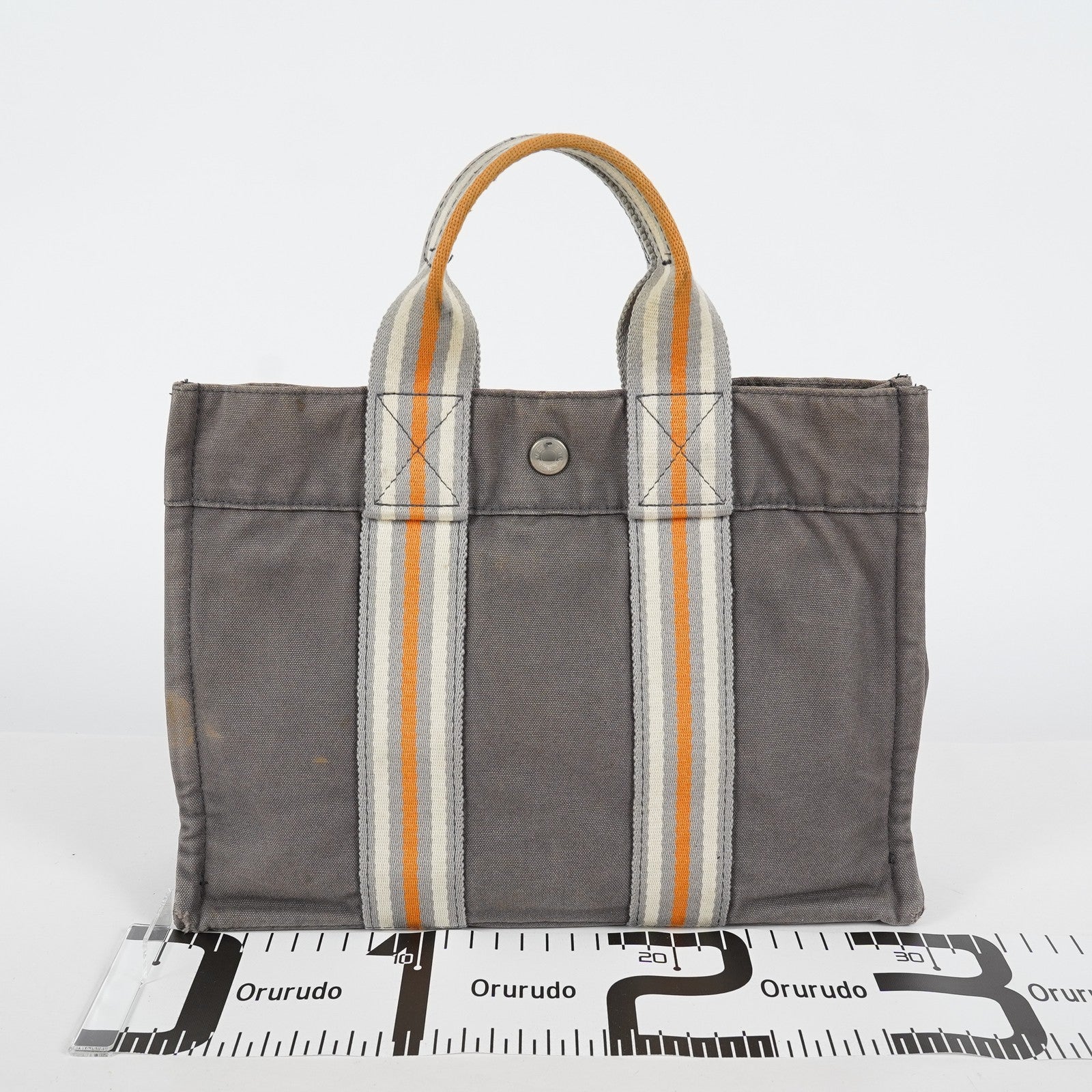 Hermes Fourre-Tout PM Tote Bag Canvas Gray Used Vintage Handbag 07E13825007
