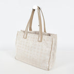 Chanel Travel Line Tote Bag Beige Nylon Leather Used Handbag 09M41793108