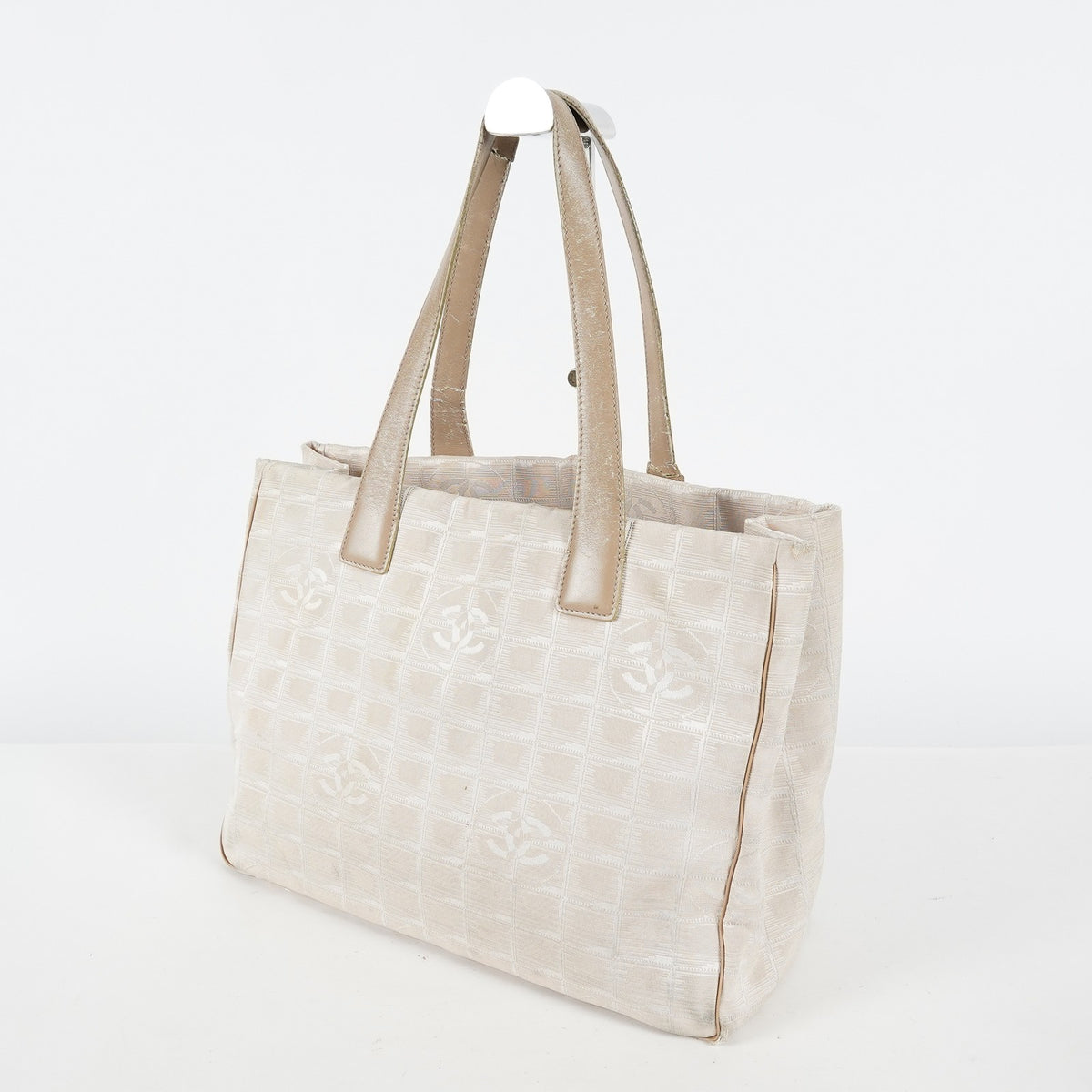 Chanel Travel Line Tote Bag Beige Nylon Leather Used Handbag 09M41793108