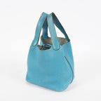Hermes Picotin PM Hand Bag Blue Leather Silver Hardware Used 07E1018260027