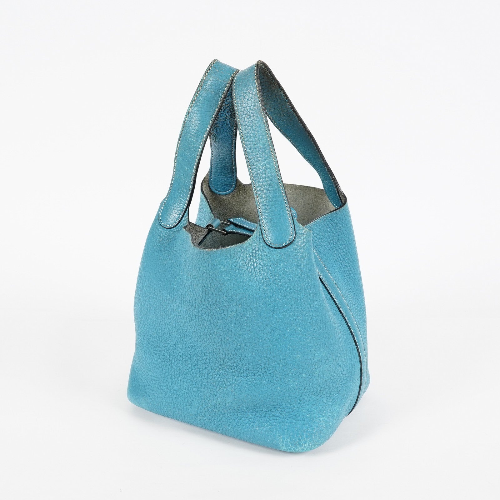 Hermes Picotin PM Hand Bag Blue Leather Silver Hardware Used 07E1018260027