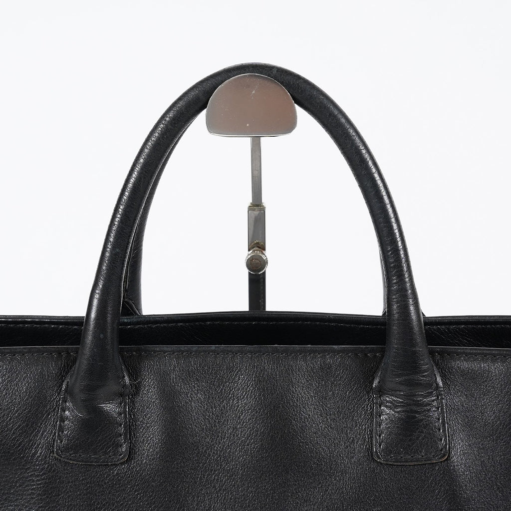 CHANEL CC Logo Tote Bag 40cm Black Leather Silver Hardware Used 07E1711440027