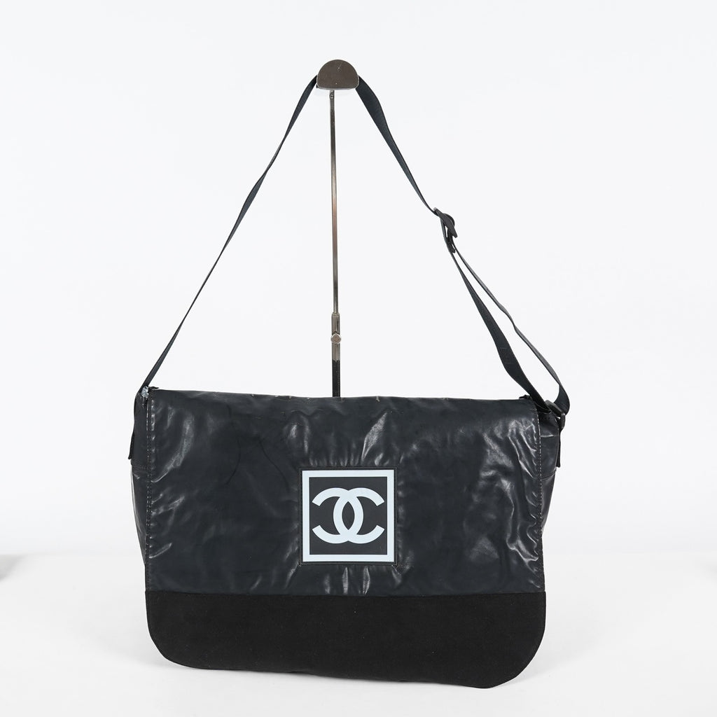 Chanel Sports Line CC Messenger Shoulder Bag Black Canvas Used 07E022640017