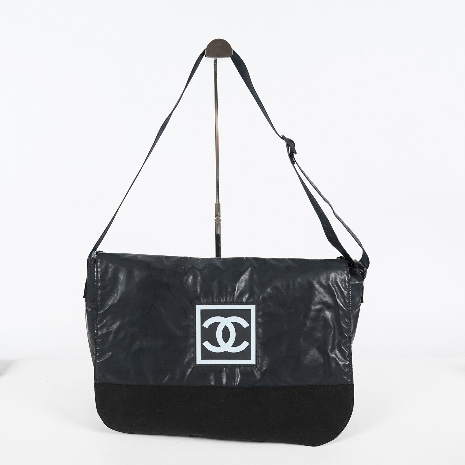 Chanel Sports Line CC Messenger Shoulder Bag Black Canvas Used 07E022640017