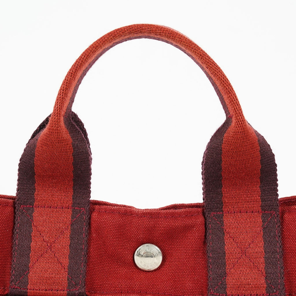 Hermes Fourre-Tout PM Red Canvas Leather Tote Bag Used Vintage 09E05825011