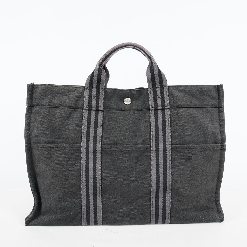 Hermes Fourre-Tout MM Black Canvas Used Tote Shoulder Bag 09M37793108
