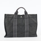 Hermes Fourre-Tout MM Black Canvas Used Tote Shoulder Bag 09M37793108