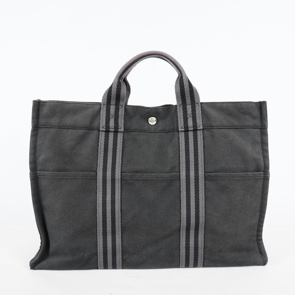 Hermes Fourre-Tout MM Black Canvas Used Tote Shoulder Bag 09M37793108