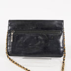 Chanel Coco Mark Shoulder Chain Wallet Black Women's Enamel vintage 05E294730016