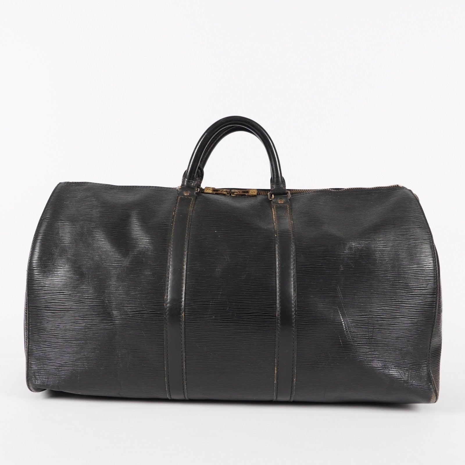 LOUIS VUITTON Epi Keepall 50 Boston Bag Black M42962 LV Auth 05E173960016
