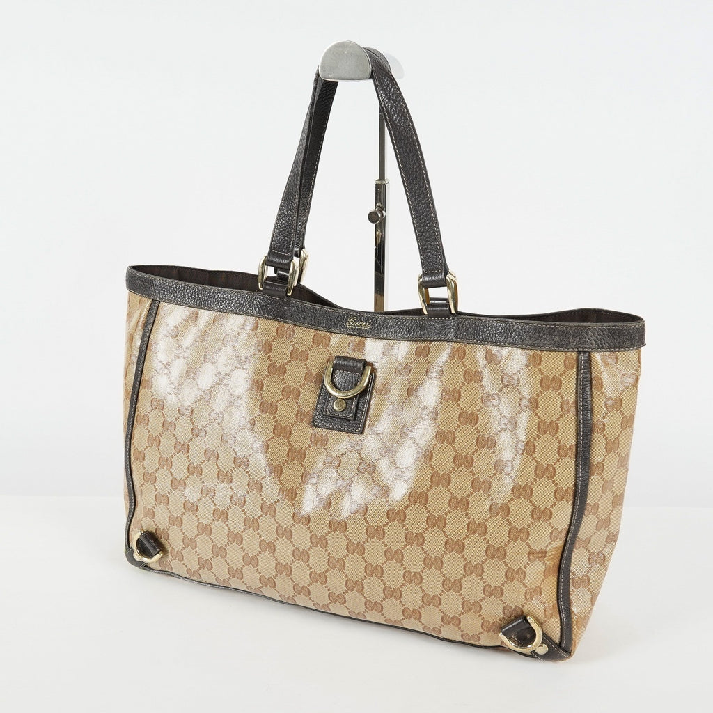Gucci Abbey Tote Bag Beige GG Canvas Leather Shoulder Bag Vintage 09M032266016
