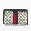 Gucci GG Supreme Clutch Bag 29cm Navy Canvas Leather Used Auth 09E20935010