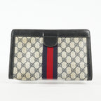 Gucci GG Supreme Clutch Bag 29cm Navy Canvas Leather Used Auth 09E20935010