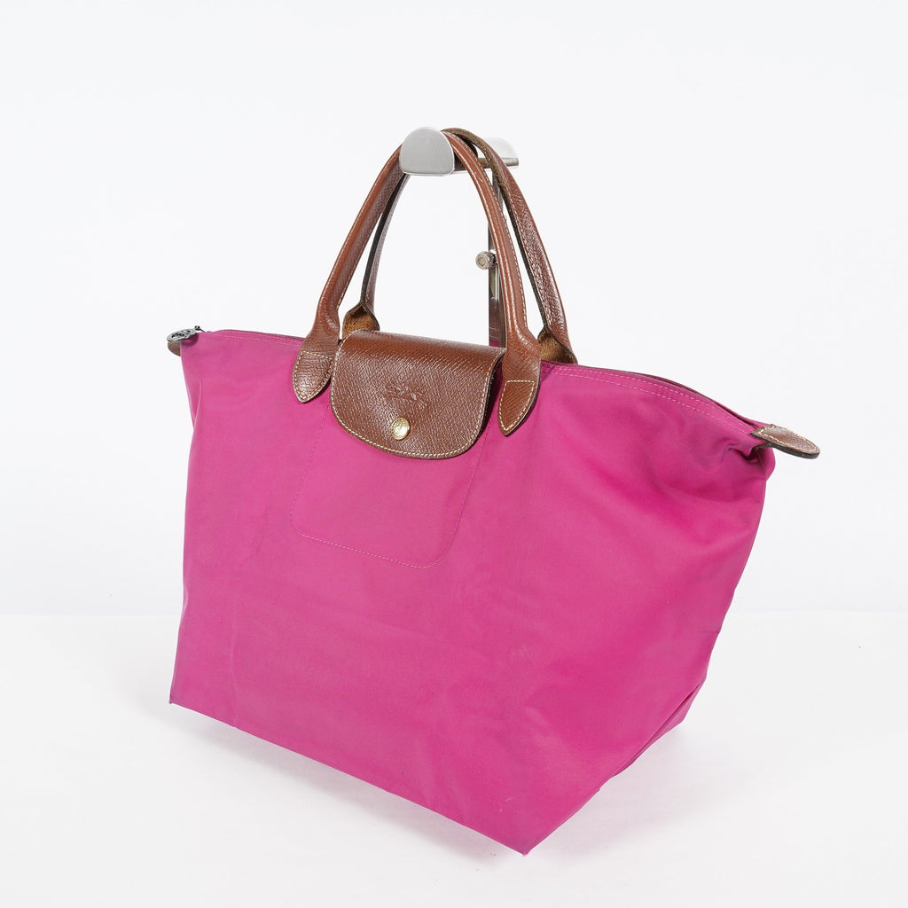 Longchamp Le Pliage Top Handle Tote 30cm Pink Nylon Used Handbag 08E17495007