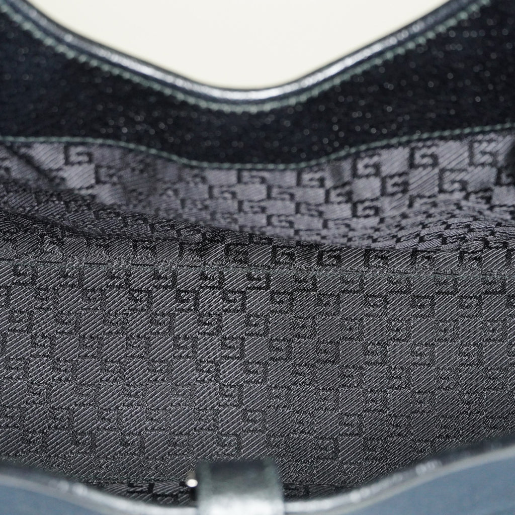 Gucci Jackie Vintage Handbag Shoulder Bag 30cm Black Canvas Leather 07E153190009