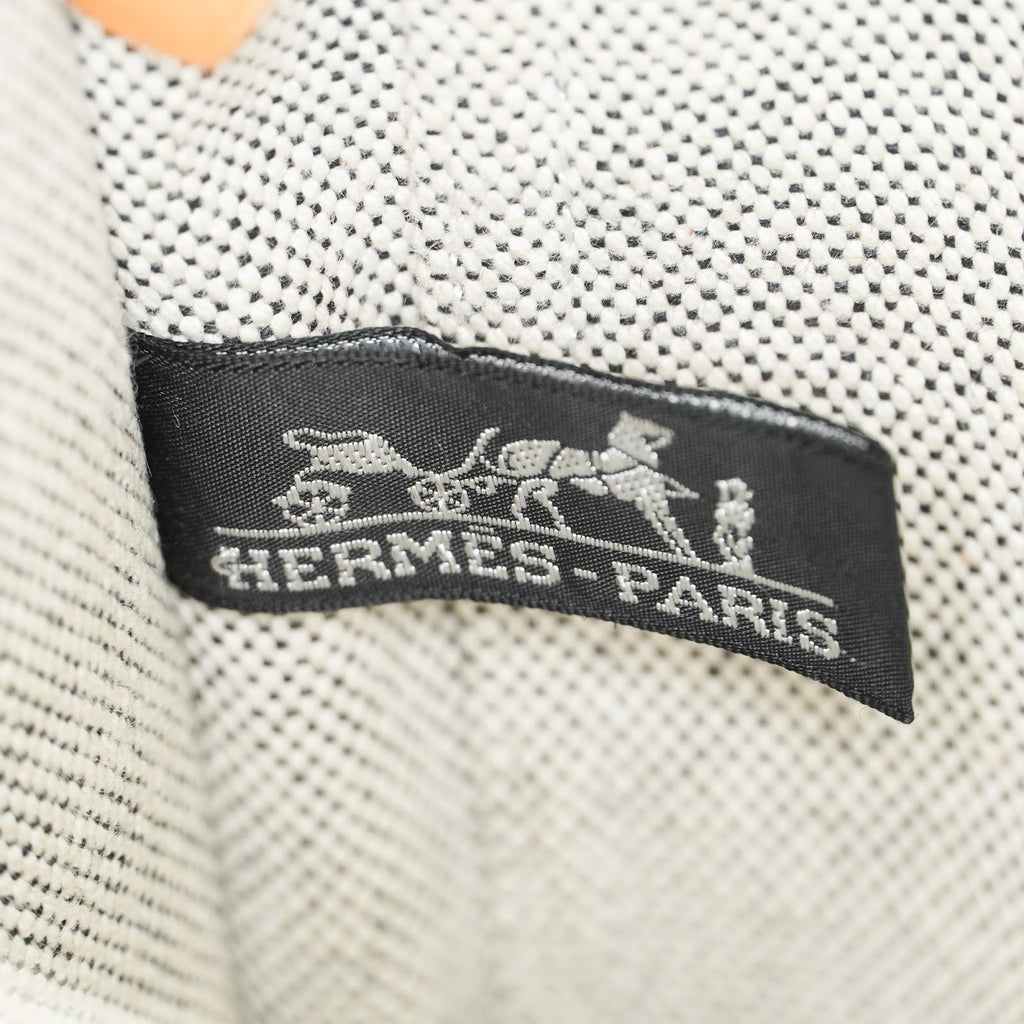 HERMES Fourre Tout PM Canvas Tote Hand Bag Gray Black Stripe 08E23825010