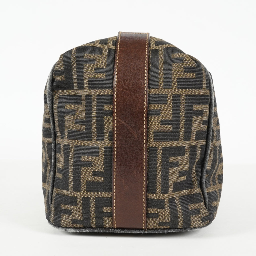 Fendi Zucca Mini Vanity Bag 24cm Brown Canvas Leather Used Auth 09E173410010