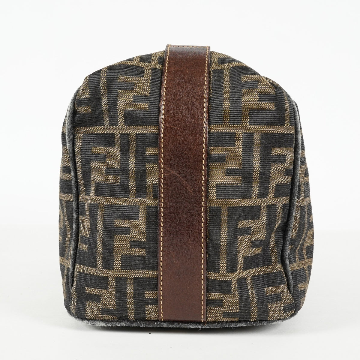 Fendi Zucca Mini Vanity Bag 24cm Brown Canvas Leather Used Auth 09E173410010