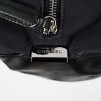 CHANEL Chocolate Bar Nylon Mini Boston Handbag Black Silver HW Used 07E314180008
