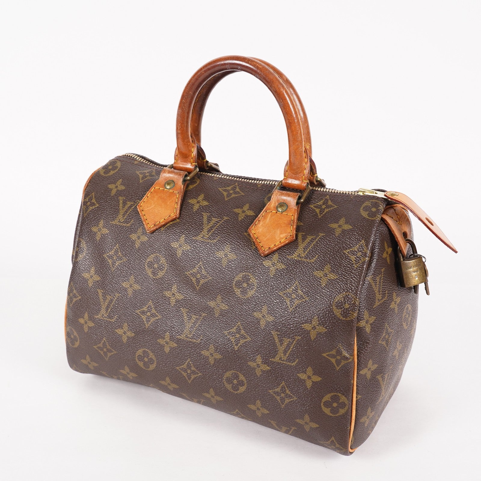 Louis Vuitton Speedy 25 M41528 Monogram Canvas Boston Handbag Brown 07E057150004