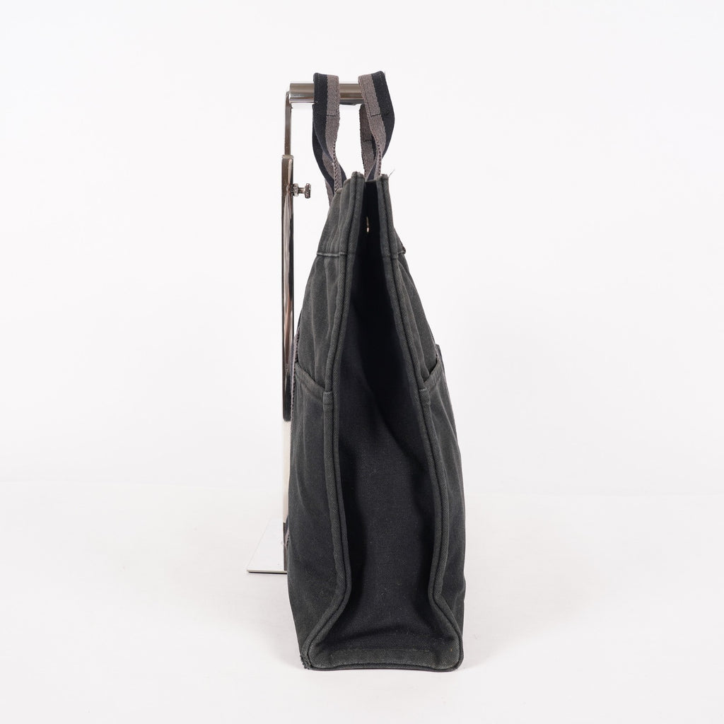 HERMES Fourre-Tout MM Black Canvas Tote Bag Hand Bag Purse Used 07A08605005