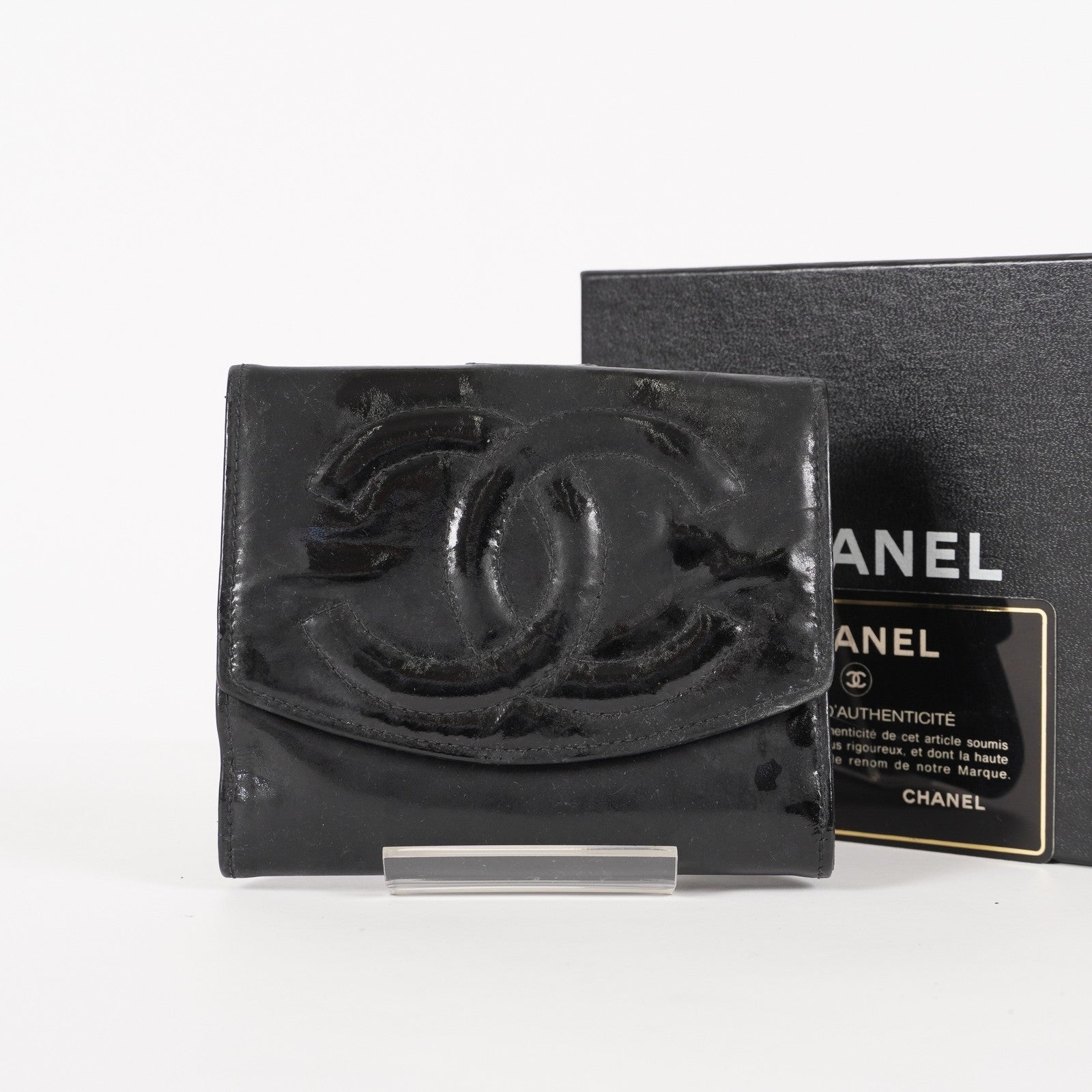 Auth Vintage Chanel CC Wallet Blk Leather Accordion Pocket Coin Case XY220