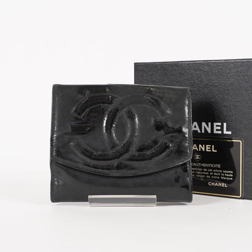 Auth Vintage Chanel CC Wallet Blk Leather Accordion Pocket Coin Case XY220