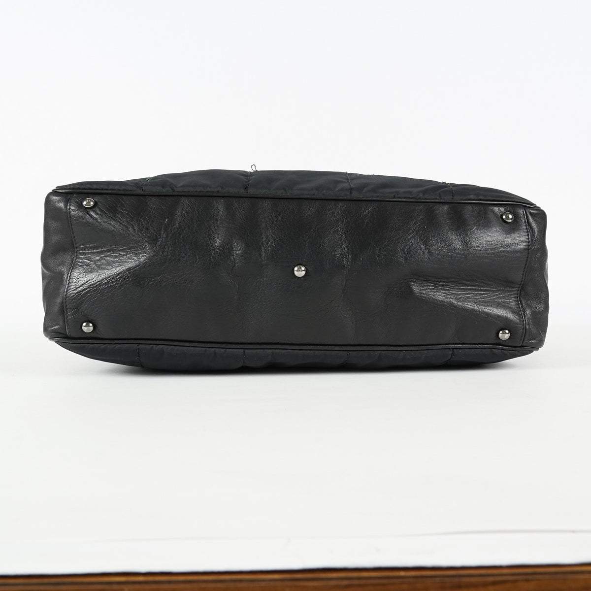 Chanel Chocolate Bar Nylon Mini Boston Bag 35cm Black Silver HW 07E314180008