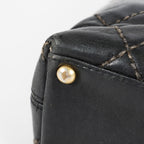 Chanel Wild Stitch Tote Bag Black Calfskin Leather CC Logo Used 07E077260010