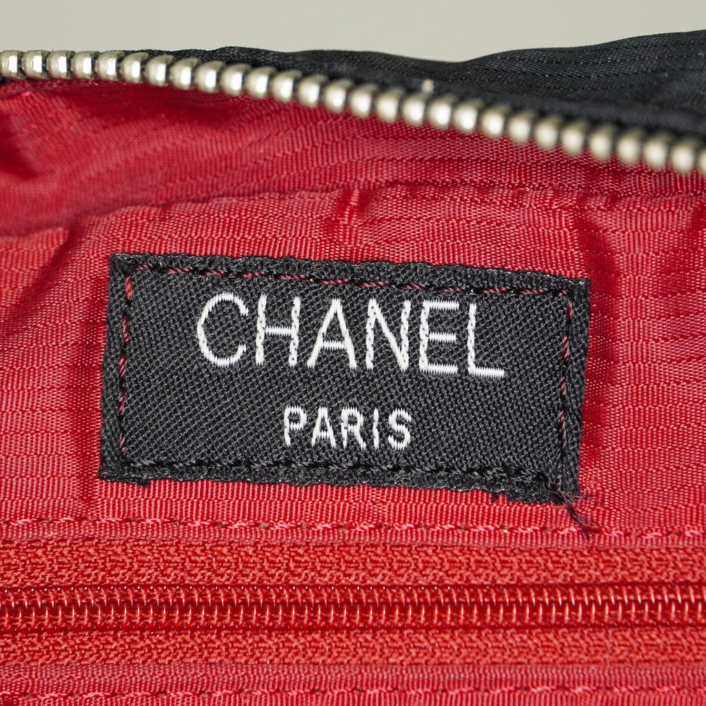 Chanel Travel Line Tote 26 Black Nylon Jacquard Hand Bag Used 07E131155015