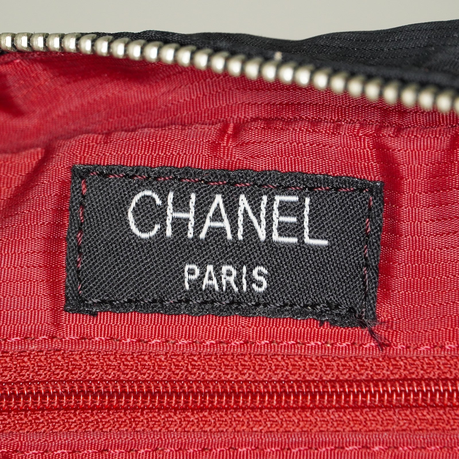 Chanel Travel Line Tote 26 Black Nylon Jacquard Hand Bag Used 07E131155015