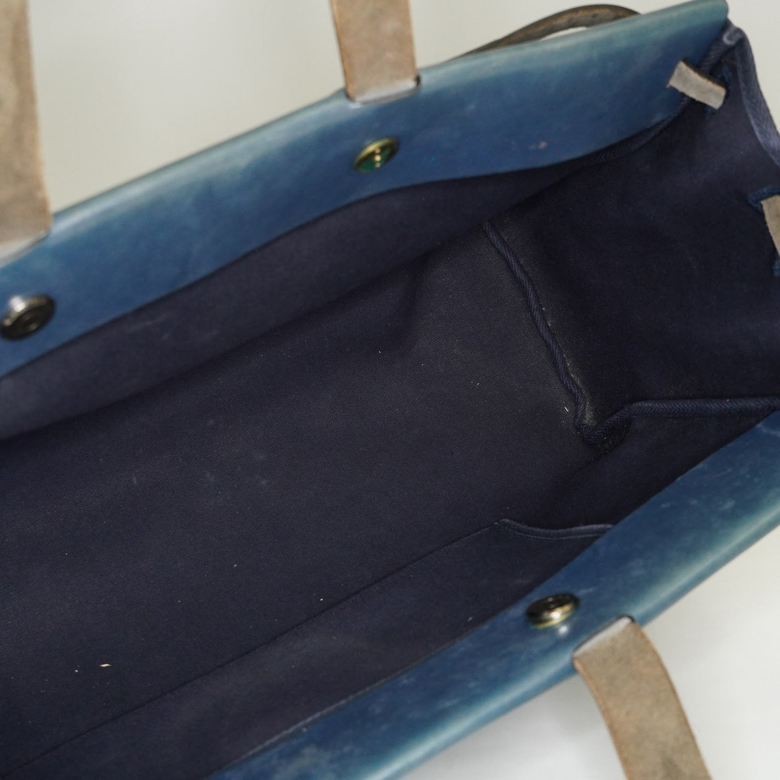 Hermes Herbag Cabas MM Navy Canvas Blue Leather Tote Hand Bag Used 08E043960012